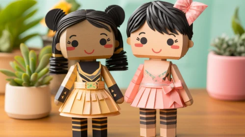 Charming Paper Dolls on Wooden Table
