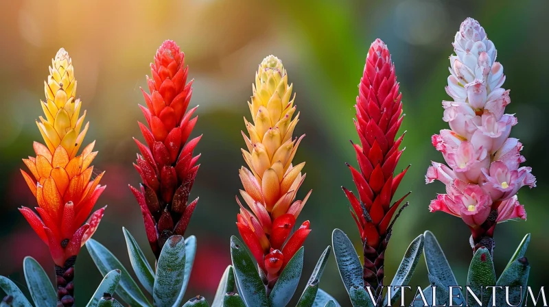 Colorful Tropical Flowers in Row AI Image