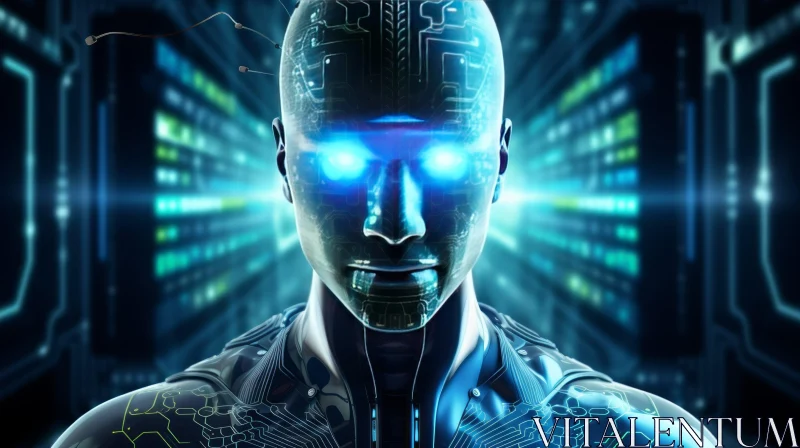 Cyborg Portrait in Futuristic Cityscape AI Image