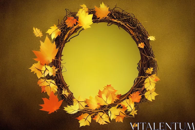 Dark Yellow Autumn Wreath with Leaves - Richly Detailed Backgrounds AI Image