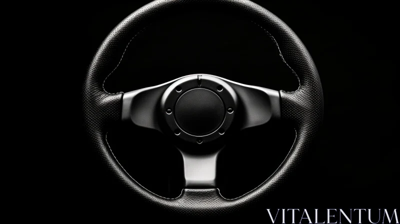 Black Leather Steering Wheel - Close-Up Shot AI Image