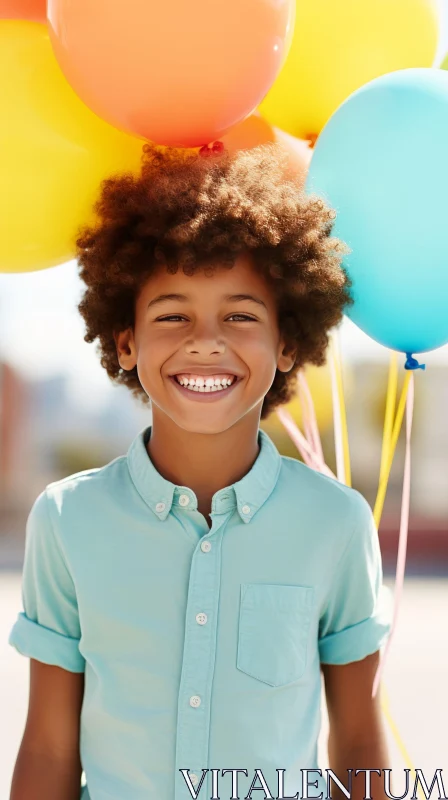 AI ART Cheerful African-American Boy with Colorful Balloons
