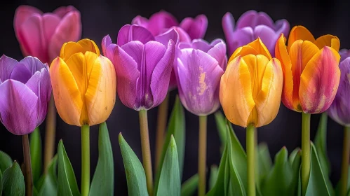 Multicolored Tulips in Bloom - Close-Up Studio Image