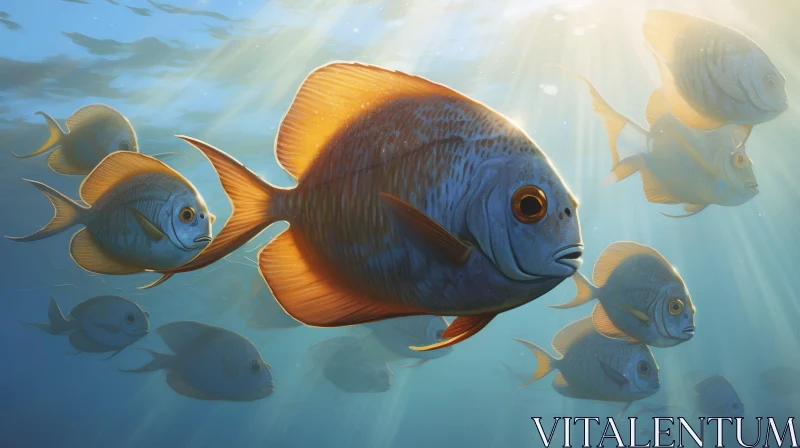 School of Fish Swimming in Ocean Painting AI Image