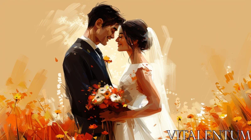 AI ART Wedding Couple in Field of Flowers