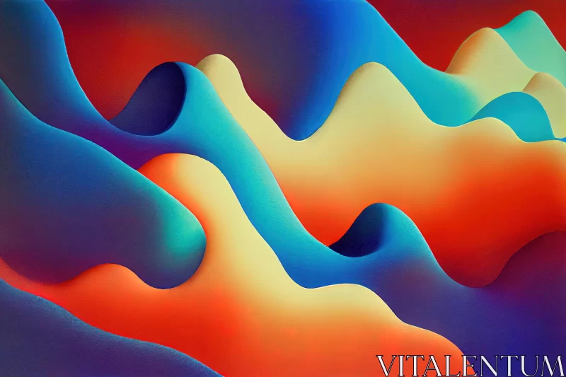 Abstract Artwork: Red, Orange, and Blue Shapes in Surreal 3D Landscapes AI Image