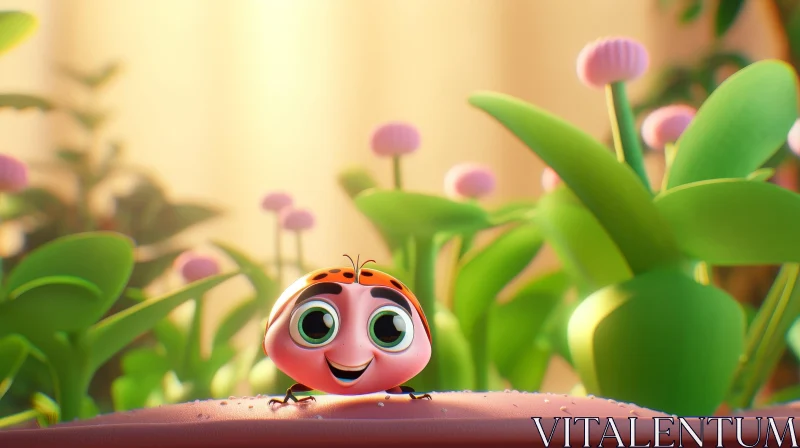 AI ART Adorable Cartoon Ladybug Character - 3D Rendering