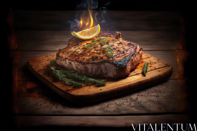 Delicious Steak on Wooden Board | Realistic Rendering AI Image