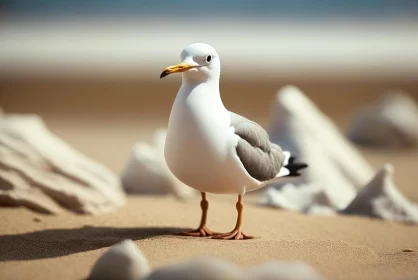 Graceful Seagull on Sandy Beach - Cinema4d Rendered Image