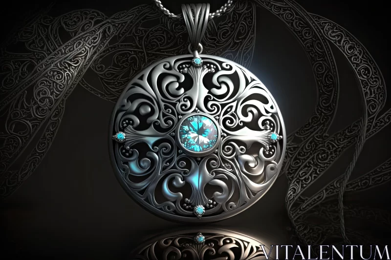 Intricately Detailed Pendant with Turquoise Gemstones - Medieval Fantasy Art AI Image