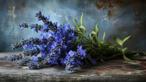 Tranquil Lavender Flower Bouquet on Wooden Table