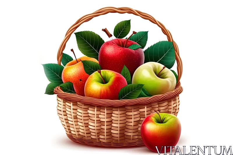 Vibrant Clipart Image of Apples in a Basket - Colorful Realism