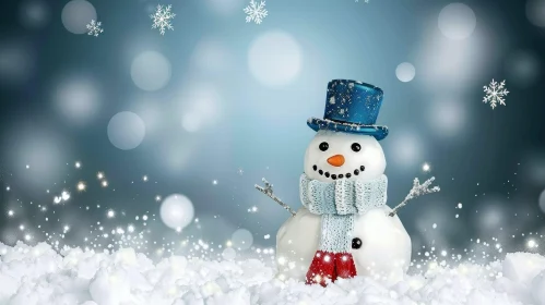 Cheerful Snowman in Winter Scene