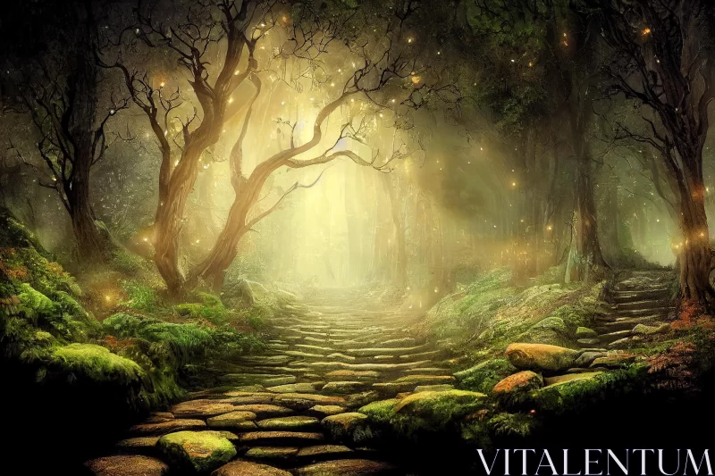 Enchanting Forest Path with Surrealistic Elements | Fantasy Art AI Image
