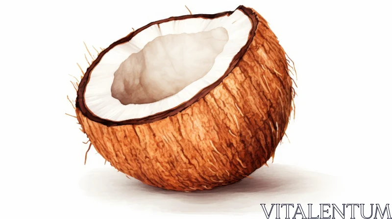 Exquisite Watercolor Painting of a Coconut AI Image