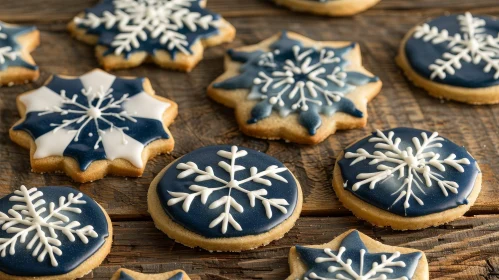Iced Sugar Cookies on Wooden Table