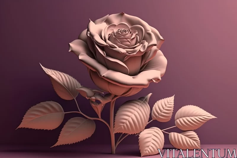 Intricately Rendered 3D Rose Sculpture on Purple Background AI Image