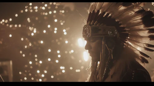 Native American Man in Traditional Headdress AI Image