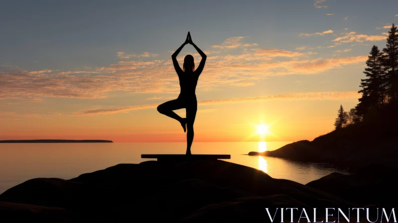 AI ART Sunset Yoga Serenity - Peaceful Woman Silhouette