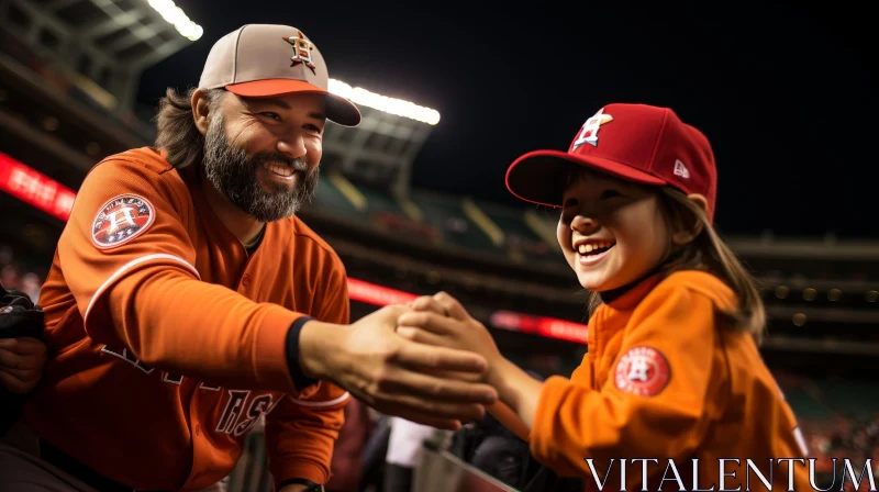 Touching Baseball Player and Young Fan Interaction AI Image