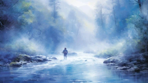 Tranquil Fly Fishing Scene in Nature