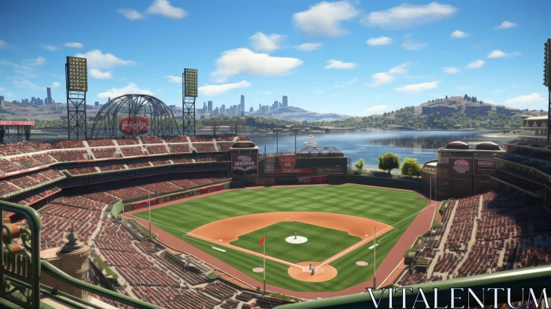 AI ART Baseball Stadium with City Skyline - Urban Sports Scene