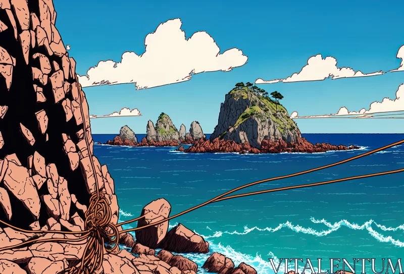 Captivating Image of a Person Flying Above the Rocky Ocean | Comic Book Art AI Image