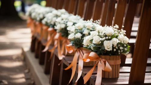 Elegant Floral Chair Decor | Peach Ribbon Bouquets