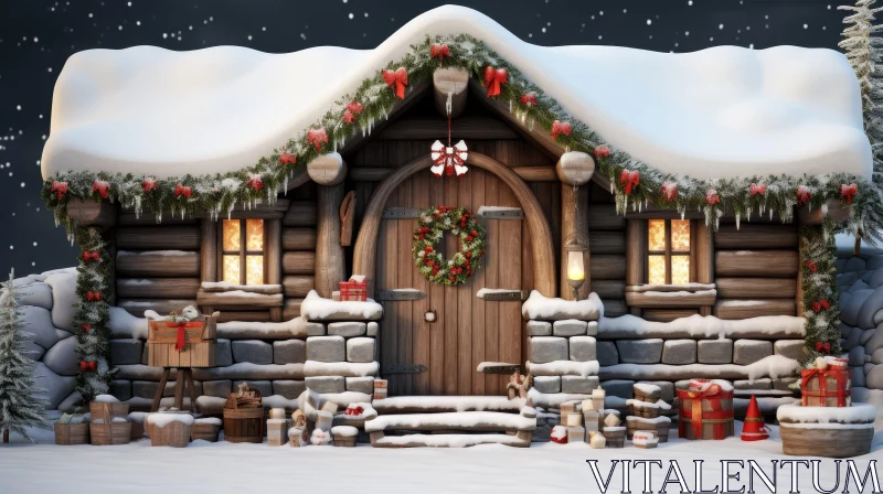 Enchanting Christmas Cabin in Snowy Woods AI Image