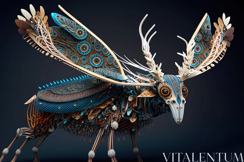 Intricate Blue and Gold Robot: Detailed Wildlife Art AI Image