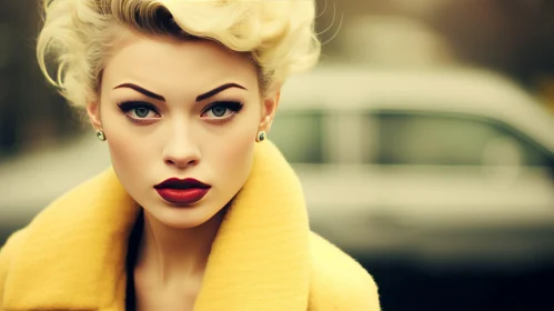 Serious Expression: Young Woman in Yellow Coat