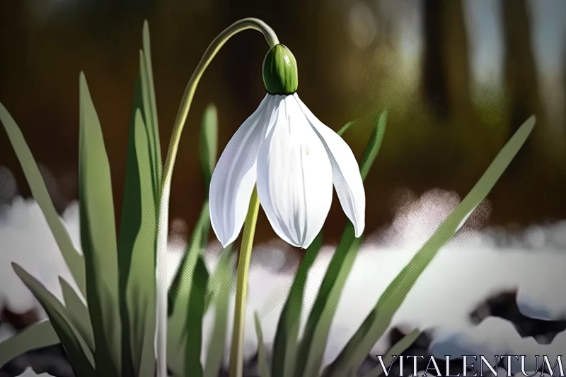 Snowdrop Flower in Winter: A Captivating Digital Art Piece AI Image