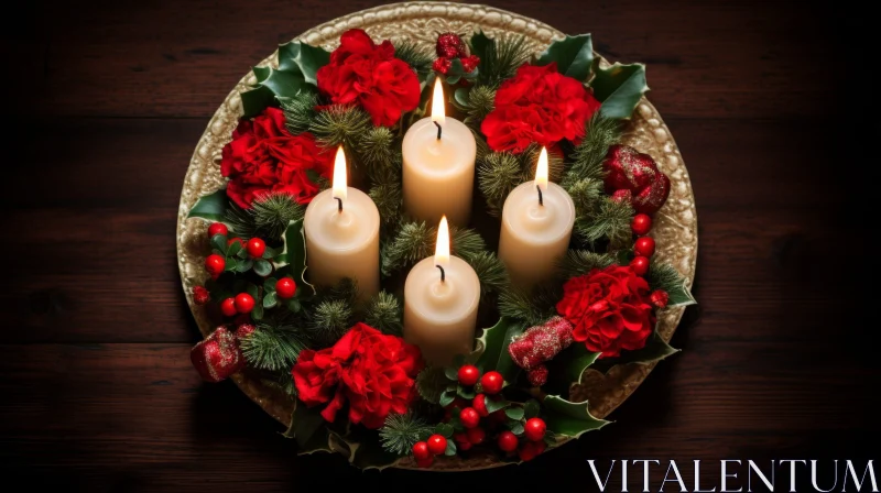 Festive Christmas Wreath with Candles - Holiday Decor AI Image