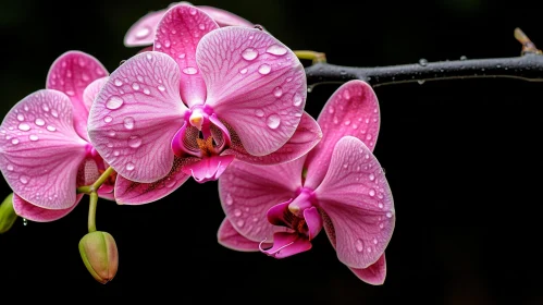 Pink Orchids with Water Drops: A Delicate Close-Up