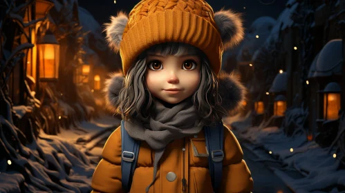 Winter Portrait of Young Girl with Yellow Hat