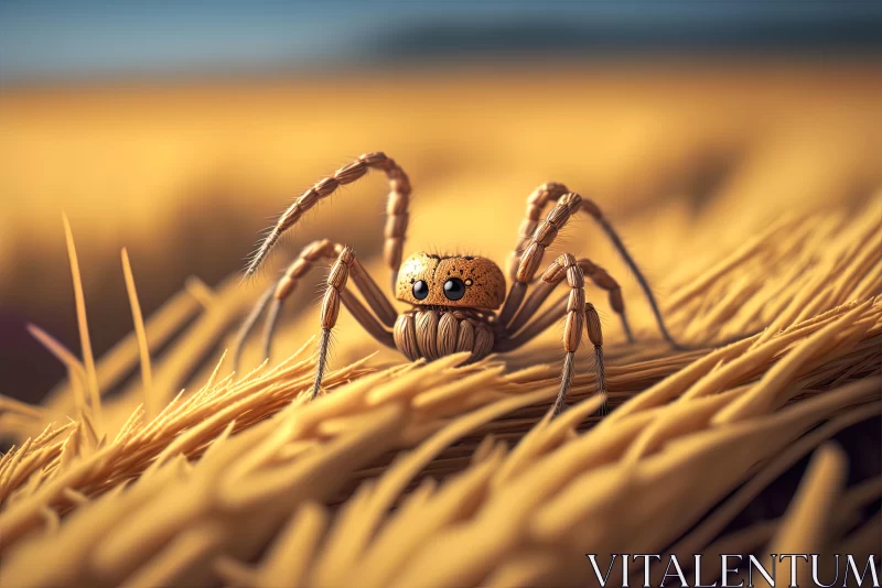 Captivating Spider on Wheat Field - Hyper-Realistic Rendering AI Image