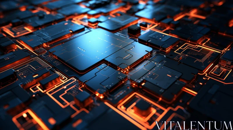 Dark Blue Computer Circuit Board Close-up AI Image