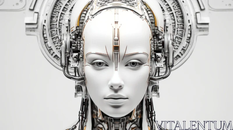 Detailed Female Robot Portrait in White and Gold AI Image