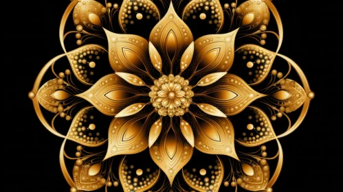 Luxurious Golden Flower Mandala on Black Background