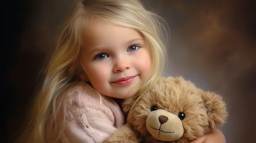 Sweet Girl with Teddy Bear Portrait