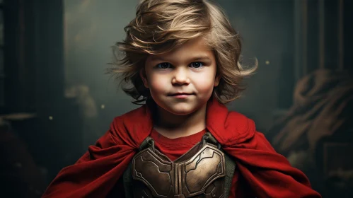 Young Boy in Anime Superhero Costume with Determined Expression