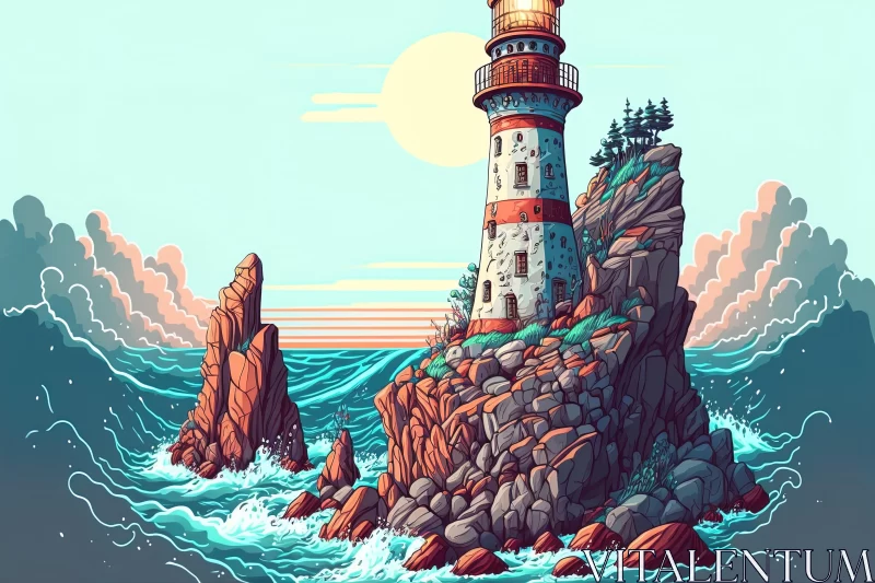 Colorful Fantasy Realism: A Captivating Lighthouse Illustration AI Image