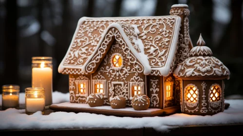 Enchanting Gingerbread House in Snowy Winter Scene