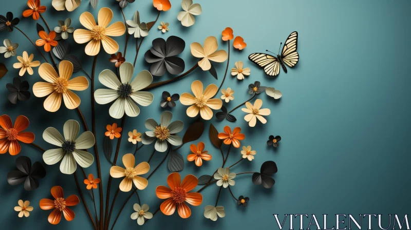 Exquisite Floral Arrangement with Butterfly AI Image