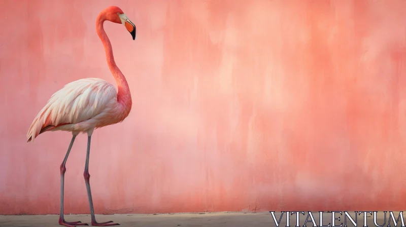 Graceful Pink Flamingo Portrait on Pink Background AI Image