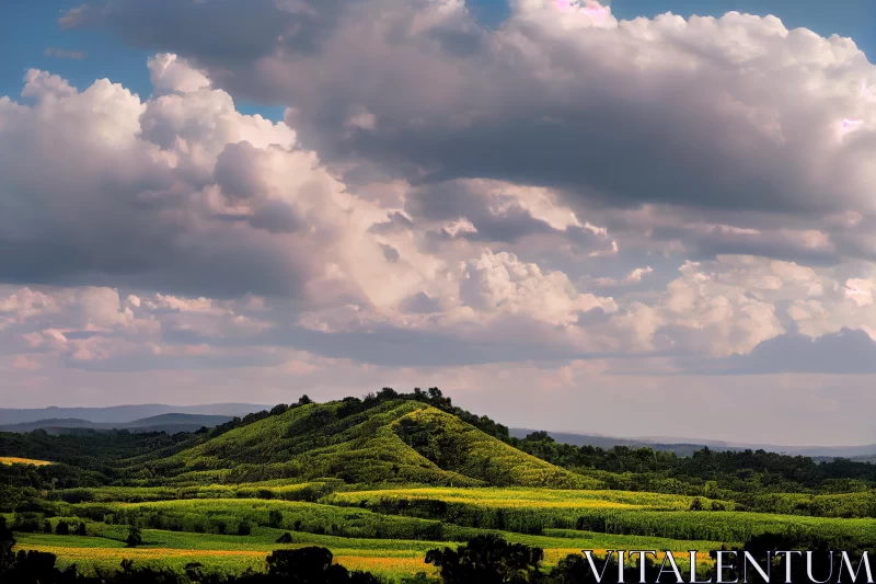 Serene Green Hill on the Horizon - Meticulously Crafted Landscape Painting AI Image