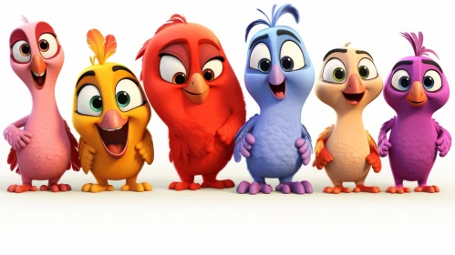 Colorful Cartoon Birds 3D Rendering