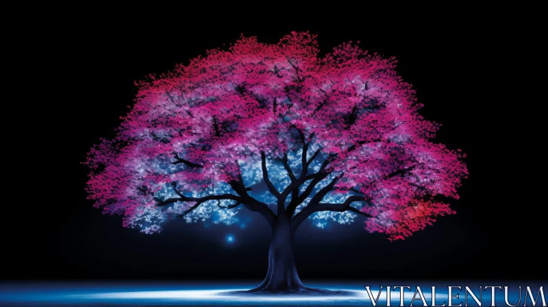 Enchanting Tree with Pink and Blue Flowers AI Image