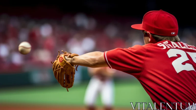 Intense Baseball Player Throwing Ball Close-Up AI Image