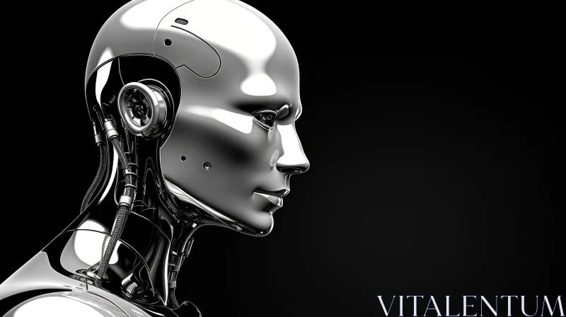 AI ART Silver Robot Head Profile - 3D Rendering